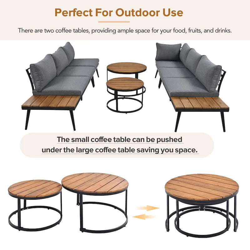Outdoor Sectional with Cushioned Seating - Sturdy Acacia Wood, Rustic Style