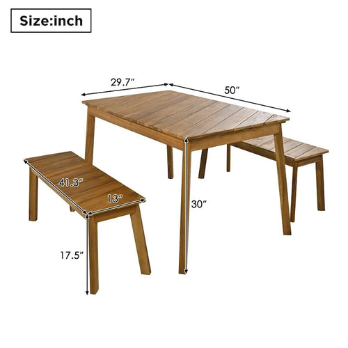 3 Pieces Acacia Wood Table Bench Dining Set For Outdoor & Indoor Furniture With 2 Benches, Picnic Beer Table for Patio