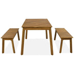3 Pieces Acacia Wood Table Bench Dining Set For Outdoor & Indoor Furniture With 2 Benches, Picnic Beer Table for Patio
