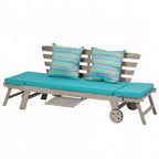 59-78 Inch Outdoor Convertible Sofa, Turquoise, Two Wheels, Gray