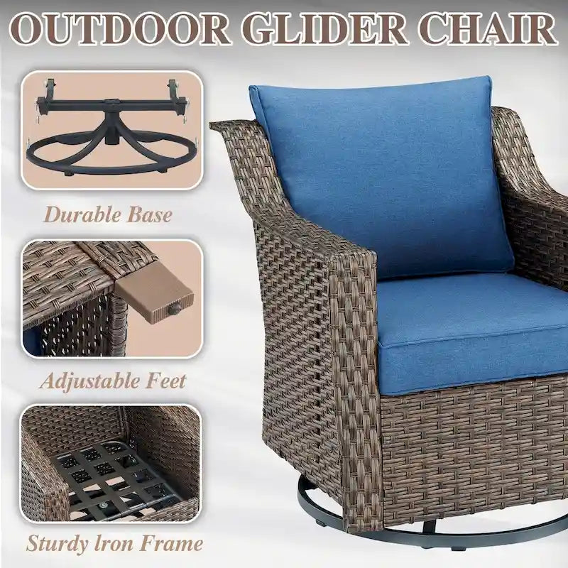 Outdoor Rattan Gliding Chair with Ottomans - Brown