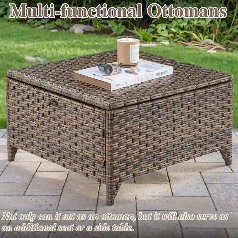 Outdoor Rattan Gliding Chair with Ottomans - Brown