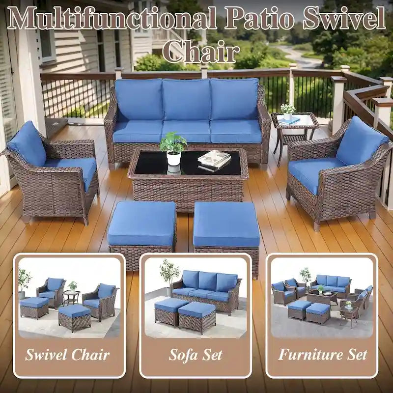 Outdoor Rattan Gliding Chair with Ottomans - Brown
