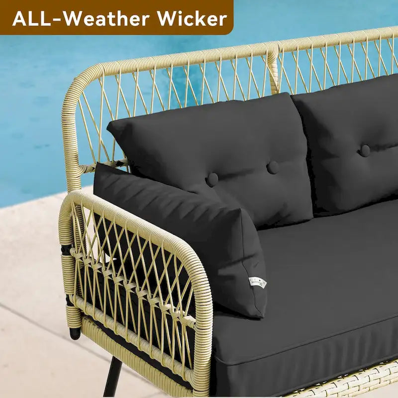 Moasis 2-Piece Outdoor Wicker Loveseat Set Weather-Resistant Rattan Patio Conversation Furniture - 45.3L x 20.5W x 32.2H