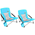 Portable Low Beach Chair with Cup Holder and Carry Bag, Sling Folding Sand Chair for Adults and Kids