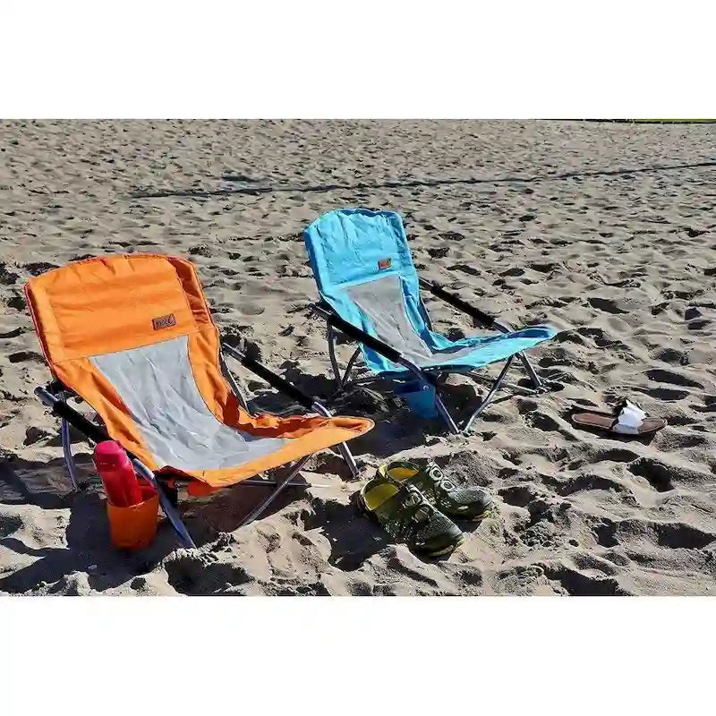Portable Low Beach Chair with Cup Holder and Carry Bag, Sling Folding Sand Chair for Adults and Kids
