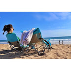 Portable Low Beach Chair with Cup Holder and Carry Bag, Sling Folding Sand Chair for Adults and Kids