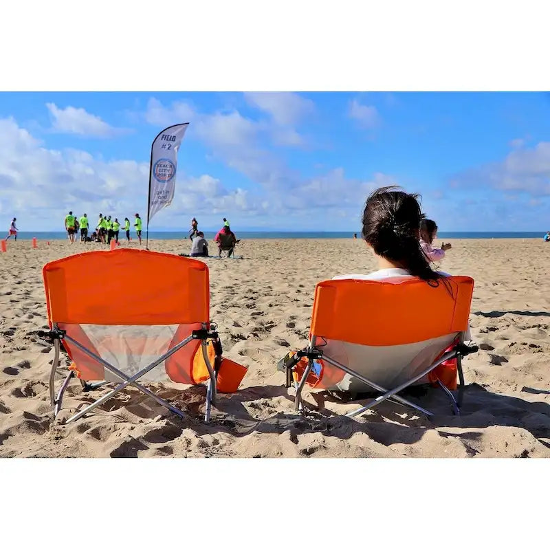 Portable Low Beach Chair with Cup Holder and Carry Bag, Sling Folding Sand Chair for Adults and Kids