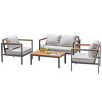 Homall 4 Pieces Patio Acacia Conversation Set, Outdoor Loveseat with Table, All Weather Chairs Set