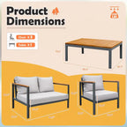 Homall 4 Pieces Patio Acacia Conversation Set, Outdoor Loveseat with Table, All Weather Chairs Set