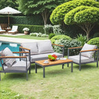 Homall 4 Pieces Patio Acacia Conversation Set, Outdoor Loveseat with Table, All Weather Chairs Set