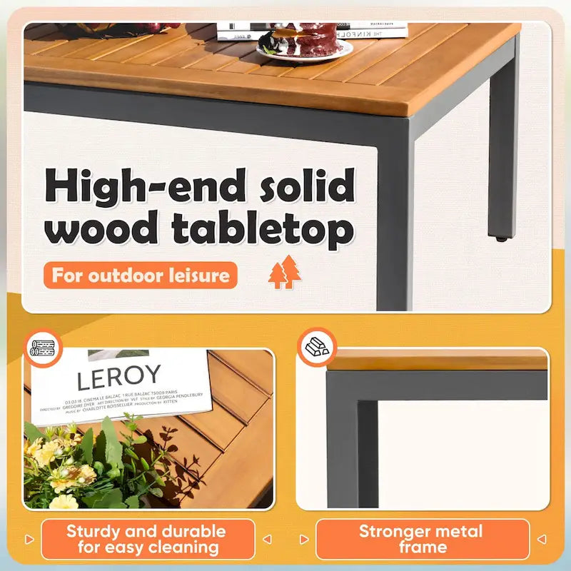 Homall 4 Pieces Patio Acacia Conversation Set, Outdoor Loveseat with Table, All Weather Chairs Set