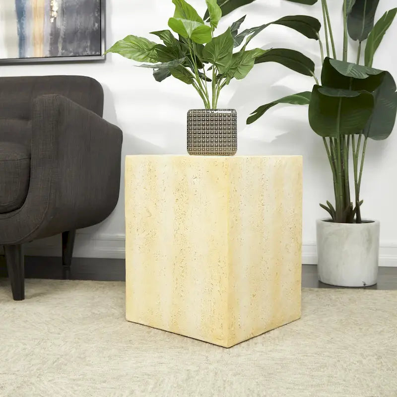 Magnesium Oxide Outdoor Accent Table or with Natural Textured Wood Grain - Cream or Brown - Roche River Dcor