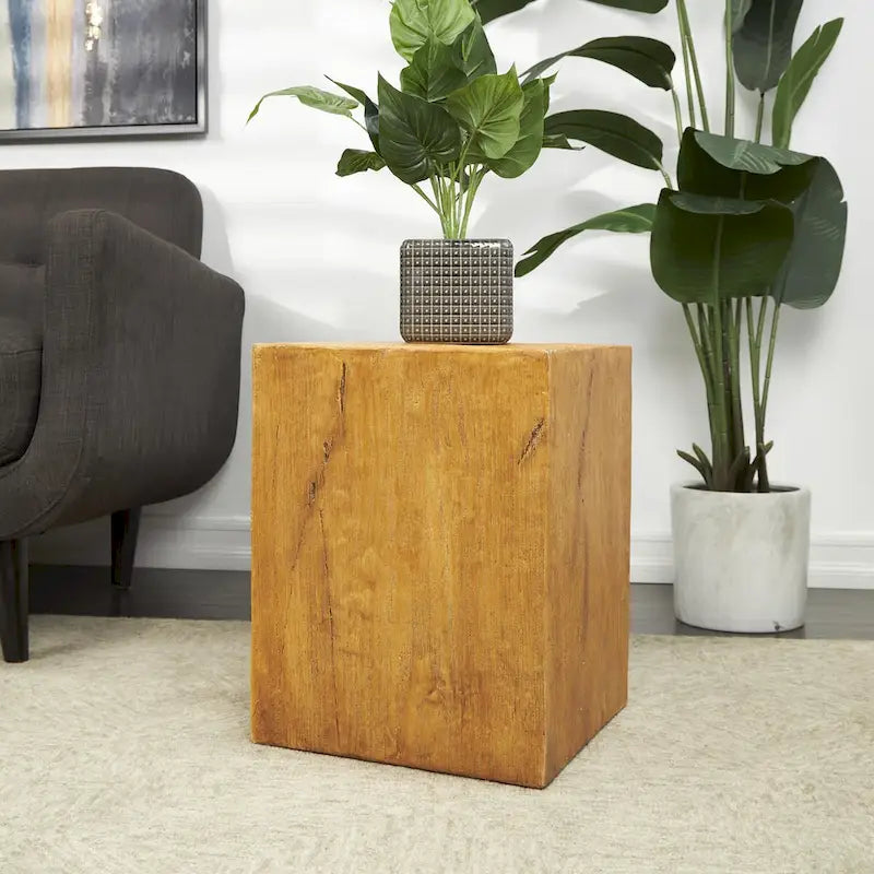 Magnesium Oxide Outdoor Accent Table or with Natural Textured Wood Grain - Cream or Brown - Roche River Dcor