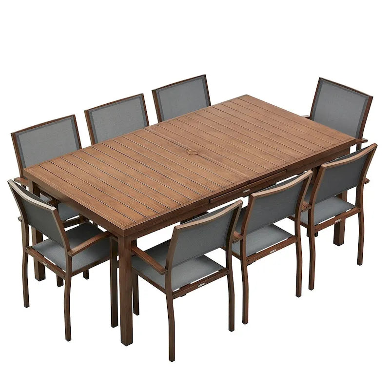 HIGOLD Carlo 9 Pieces Outdoor Patio Dining Set with Umbrella Hole - 8 Seater