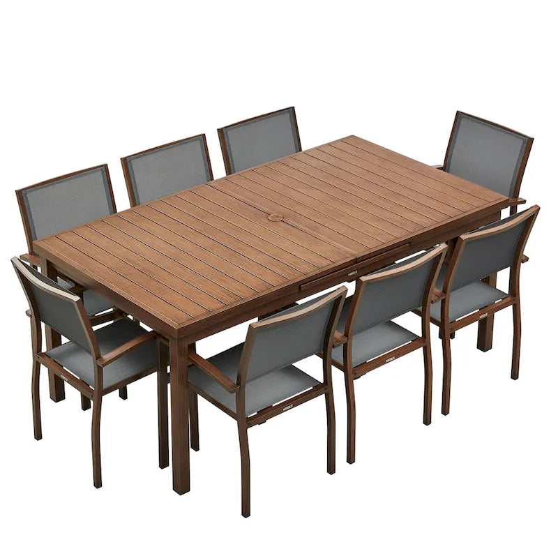 HIGOLD Carlo 9 Pieces Outdoor Patio Dining Set with Umbrella Hole - 8 Seater