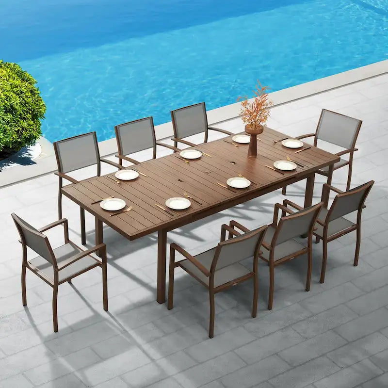 HIGOLD Carlo 9 Pieces Outdoor Patio Dining Set with Umbrella Hole - 8 Seater