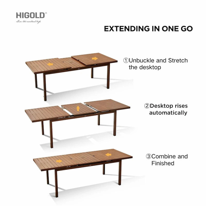 HIGOLD Carlo 9 Pieces Outdoor Patio Dining Set with Umbrella Hole - 8 Seater